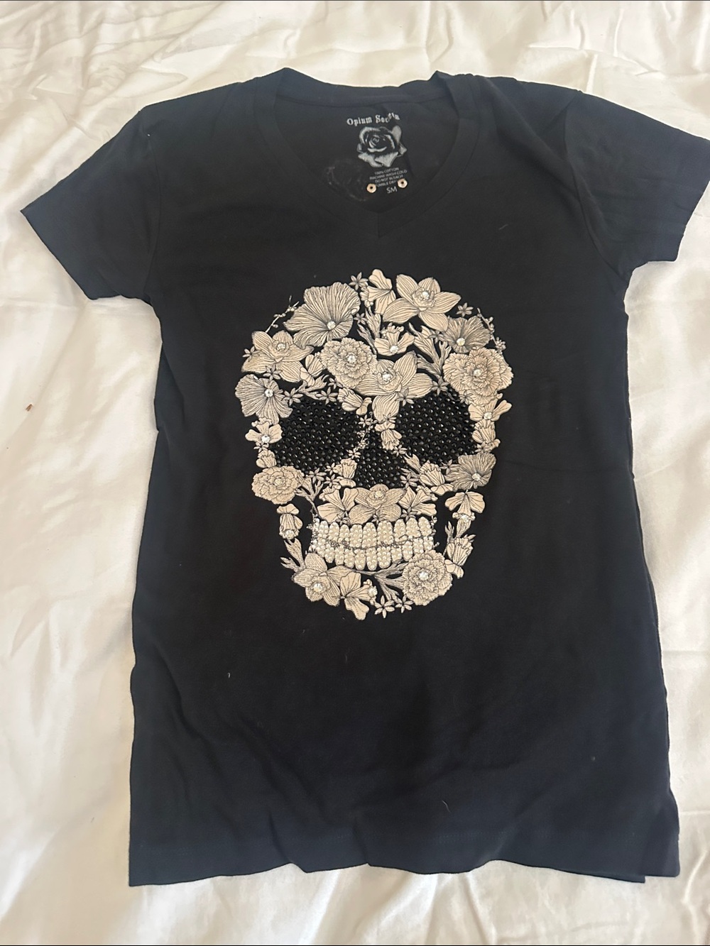 Black Floral Skull Short Sleeve Tee